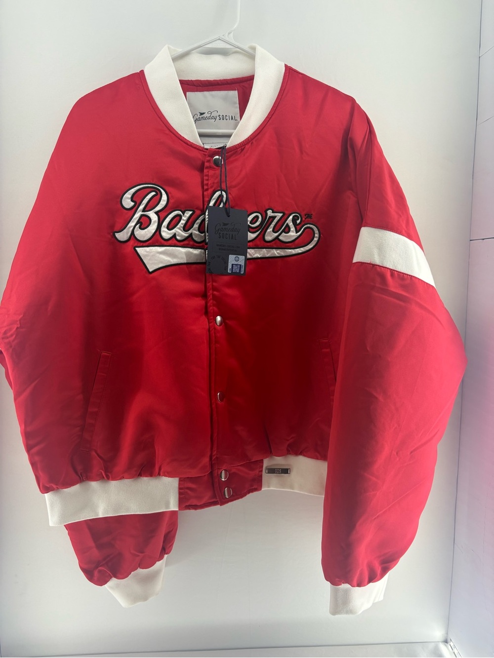 Badgers Varsity Bomber Jacket in Red with White Trim - Branded